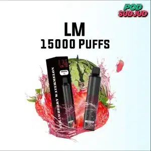 lm 15000 puffs กลิ่นสตรอว์เบอร์รี่หวานอมเปรี้ยวตัดกับแตงโมฉ่ำๆ ลงตัวแบบผลไม้รวม