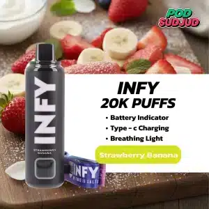 INFY 20K กลิ่นสตรอว์เบอร์รี่กล้วย — กลิ่นผลไม้หวานละมุน สูบนุ่มฟีลดี